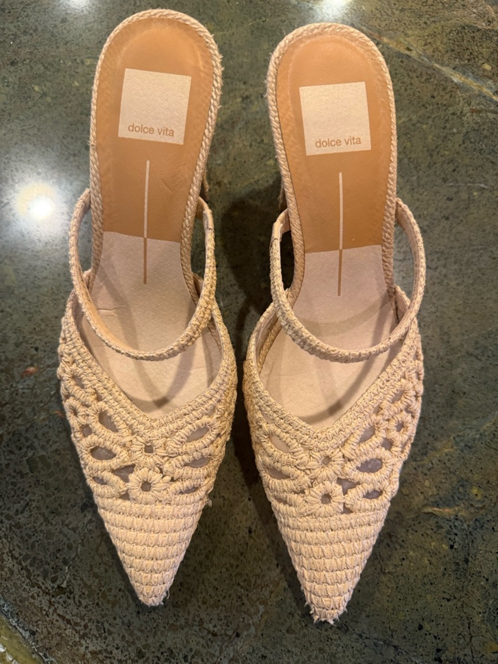 Dolce Vita Crochet Pointed Slingback in Beige